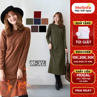Váy đầm thun nỉ midi suông dáng dài kiểu dáng basic trẻ trung mặc mùa thu đông mã VAV0331
