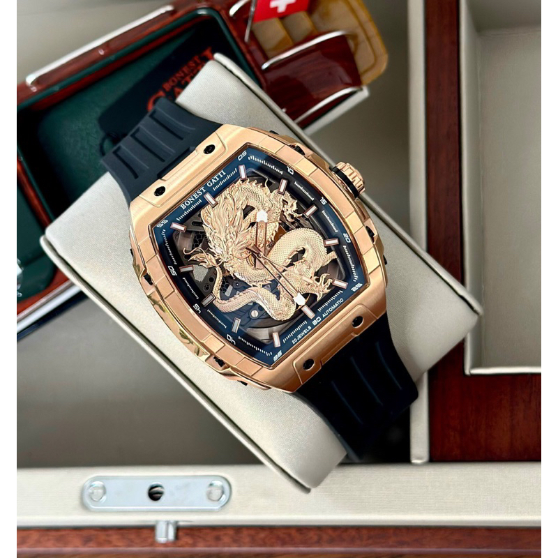 Đồng Hồ Nam Đồng Hồ BONEST GATTI  BG5606  Máy Cơ  Mặt Siz 45mm Dây Cao Su Đen