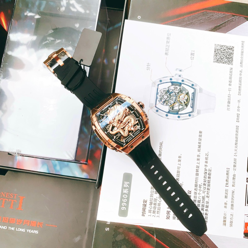 Đồng Hồ Nam Đồng Hồ BONEST GATTI  BG5606  Máy Cơ  Mặt Siz 45mm Dây Cao Su Đen