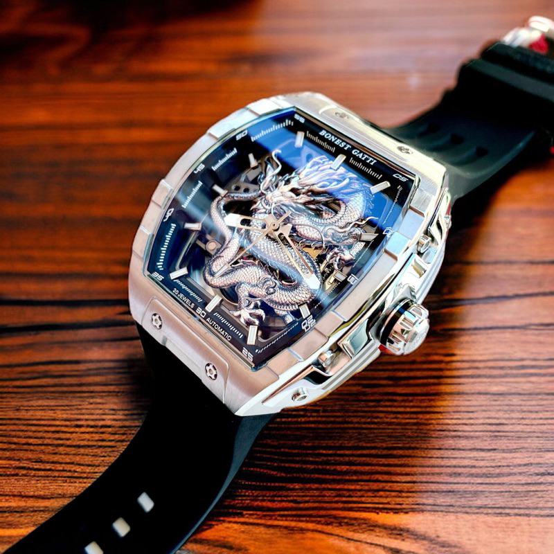 Đồng Hồ Nam Đồng Hồ BONEST GATTI  BG5606  Máy Cơ  Mặt Siz 45mm Dây Cao Su Đen