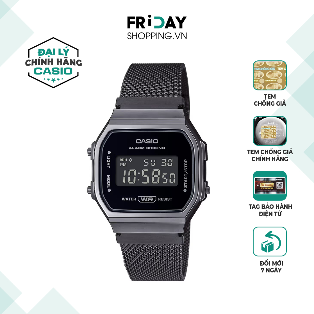 Đồng hồ Casio nam điện tử A168WEMB-1BDF dây kim loại chính hãng