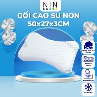 Gối nằm cao su non 50x27x3cm cho bé hỗ trợ chống móp đầu NIN House