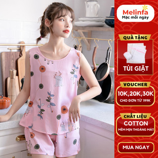 Bộ đồ ngủ nữ, ba lỗ, mặc nhà,chất vải Cotton lụa tự nhiên mềm mại thoáng mát mặc mùa hè, bộ ba lỗ mã VABD0179