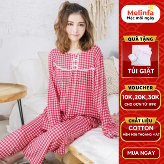 ( Xả kho) Bộ đồ ngủ nữ dài tay vải Cotton tự nhiên mềm mại thoáng mát ,set đồ nữ mặc nhà quần dài mã BD0189