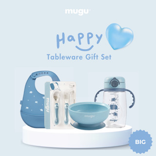 [SIZE TO] Bộ Dụng Cụ Ăn Dặm 4 Món mugu Cho Bé Cao Cấp Gồm Bình Nước, Bát, Yếm, Thìa Dĩa Giúp Con Dễ Tập Xúc Thức Ăn