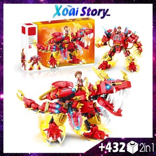 Đồ chơi lắp ráp, mô hình robot biến hình khủng long đỏ +432 chi tiết