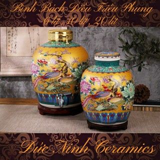 Bình ngâm rượu gốm sứ cao cấp Bách Điểu Triều Phụng 5 lít , 10 lít , 18 lít