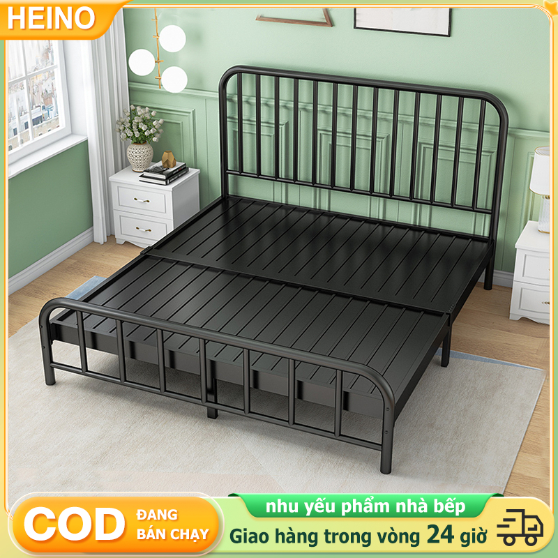 HEINO Giường Sắt Với Thanh Đỡ Bằng Thép lắp ráp sơn tĩnh điện,nhiều kích thước lựa chọn Bảo hành 2 năm