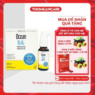 Bổ sung vitamin D3 K2 Ocean dạng nhỏ và xịt - Giúp tăng cường hấp thu Canxi phát triển chiều cao cho trẻ - Chai 20ml