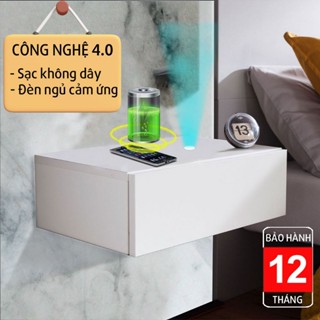 Tủ để đầu giường thông minh treo tường TopV kệ tab đầu giường kèm đèn ngủ mini táp decor gỗ kê phòng ngủ Bàn Ghế TopV
