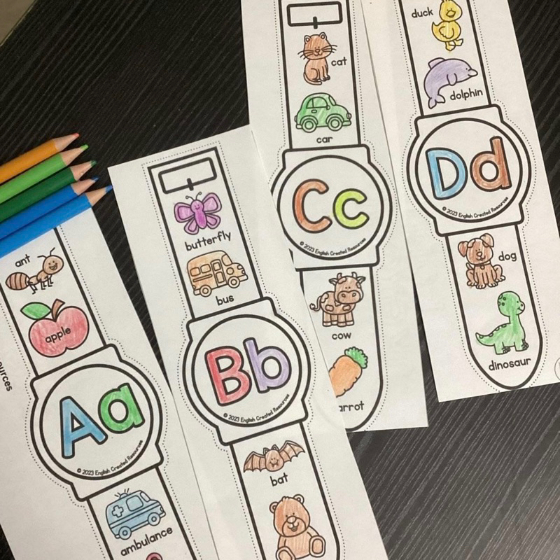 (Alphabet Watches Crafts) Đồng hồ đồ chơi giấy 26 chữ cái tiếng anh cho bé cắt và tô màu theo ý thích TRANH TÔ MÀU
