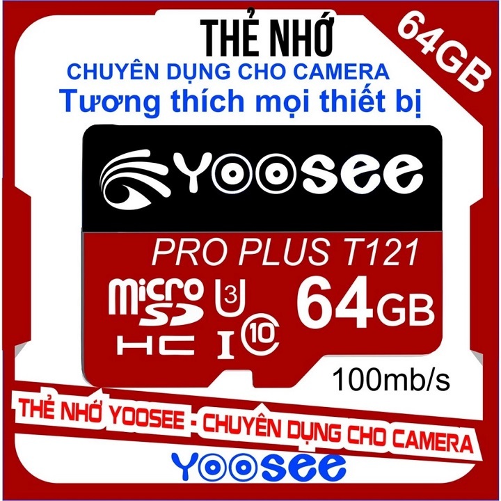 Thẻ nhớ yoosee 64GB Pro A1 Micro SDHC U3 class 10 - Tốc độ cao 100MB/S