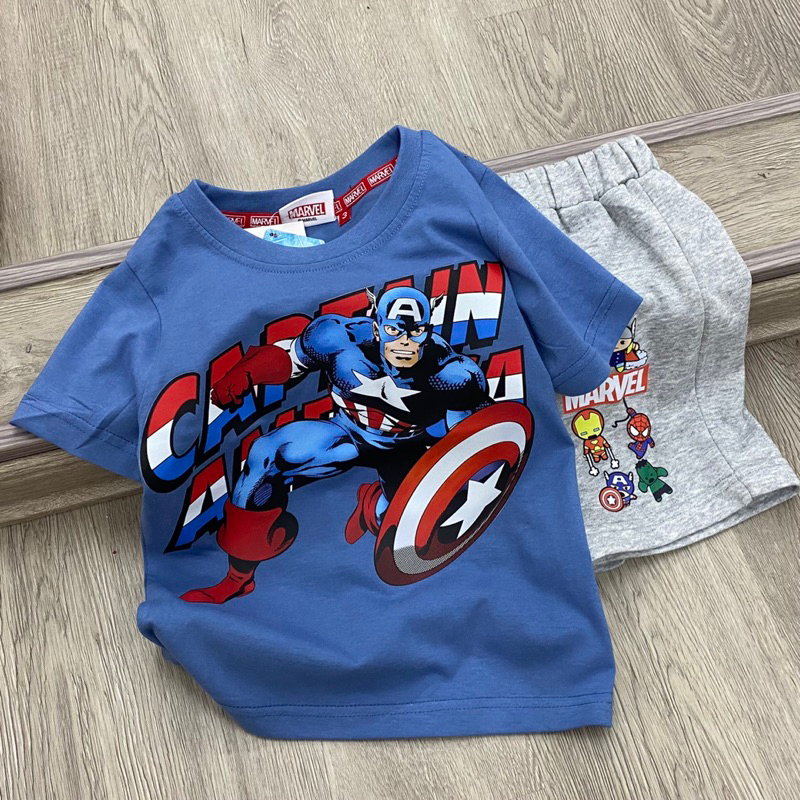 Set bộ Mar.vel Cap A xanh quần ghi dư xịn cho bé trai size từ 14-40 cân