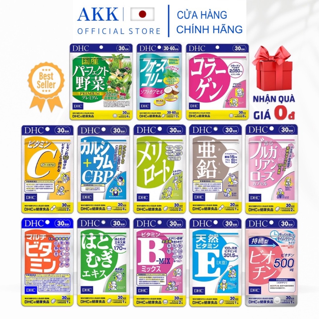 Viên Uống DHC Bổ Sung Vitamin Nhật Bản 30 ngày (Vitamin C,B,E, Tổng Hợp, Biotin, Rau Củ, Collagen, K