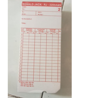 Thẻ chấm công giấy RONALD JACK Anh- Việt mỏng khoét lỗ, cắt góc (100 tờ/ xấp) kích thước 18.5*8.4*3.5