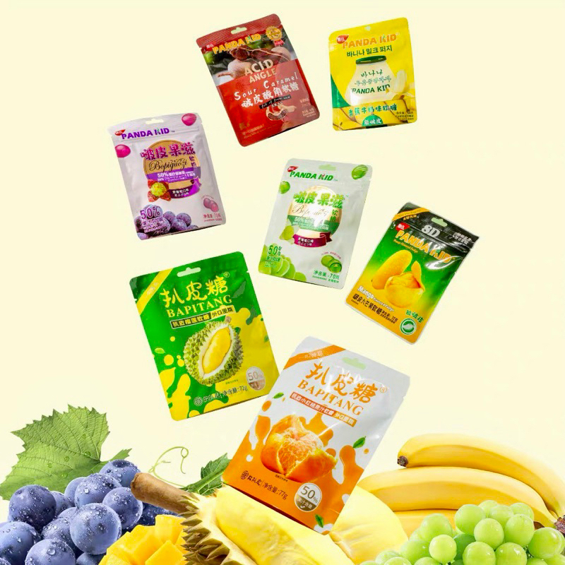 Kẹo Dẻo Trái Cây Xoài Chuối Sầu Riêng Lột Vỏ 8D Panda Kid - Ăn Vặt Nhà Nhiên