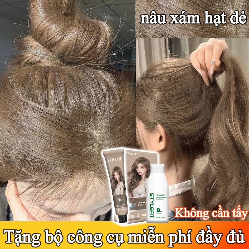 🌈Thuốc nhuộm tóc phổ biến nhất của Hàn nâu xám hạt dẻ💕 Màu Nâu Sữa Ánh Khói Dụng cụ nhuộm tóc miễn phí một bước để lên m