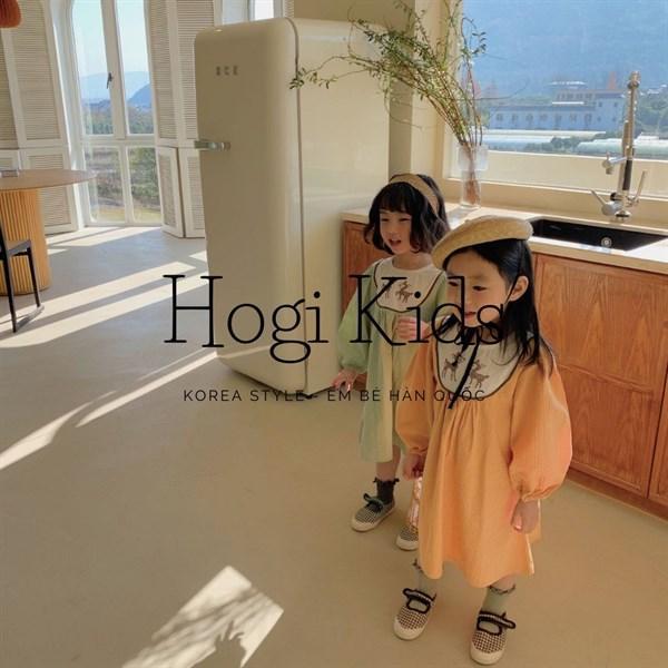 Váy Cho Bé Gái Chất Đũi Họa Tiết Thêu Hươu Màu Cam - Hogi Kids