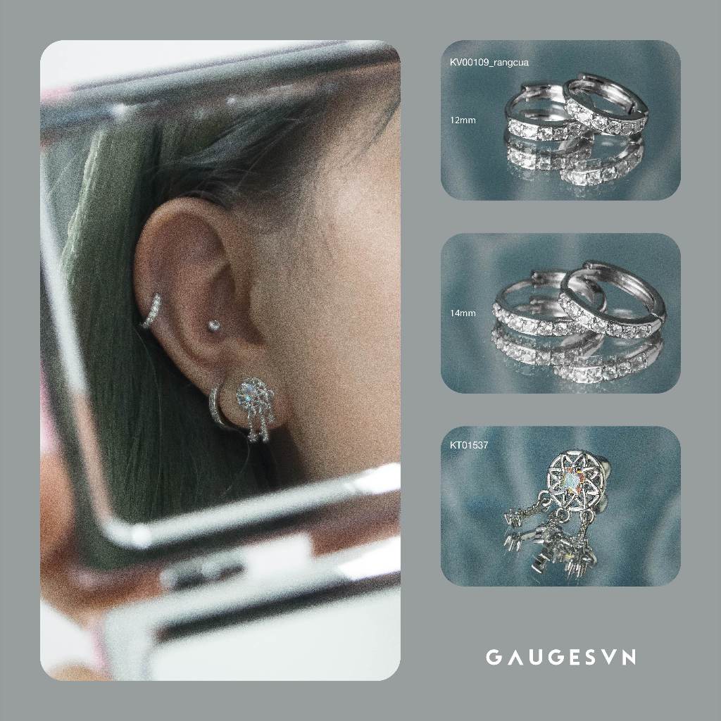 NOV Khuyên tai vòng đính nửa đá răng cưa - NOV_kv00109_rangcua