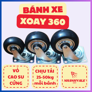 [Bán lẻ 1 cái] Bánh xe xoay 360 độ Vỏ cao su đen cỡ 5cm, 6cm và 7cm