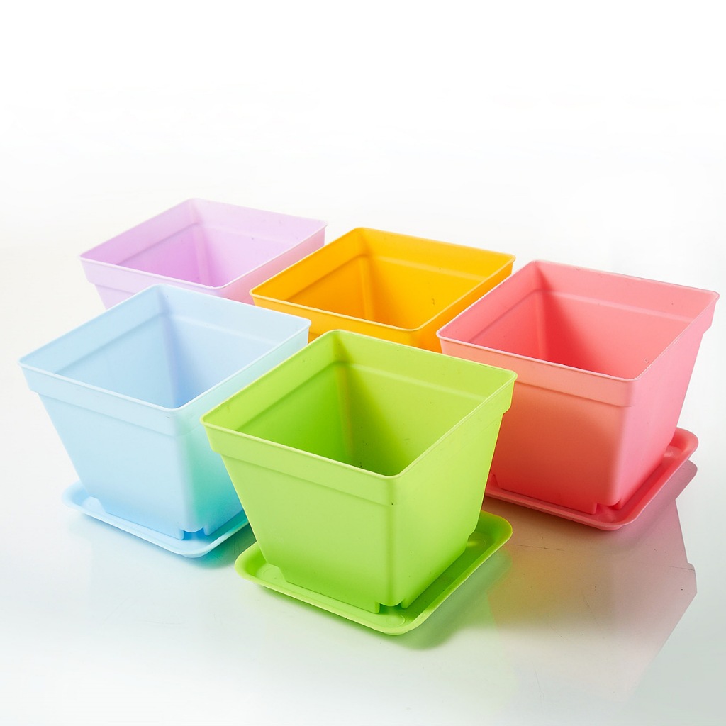 01 Chậu nhựa dẻo kèm đĩa lót trồng cây sen đá, xương rồng, ươm hạt giống kích thước 10x10x7cm