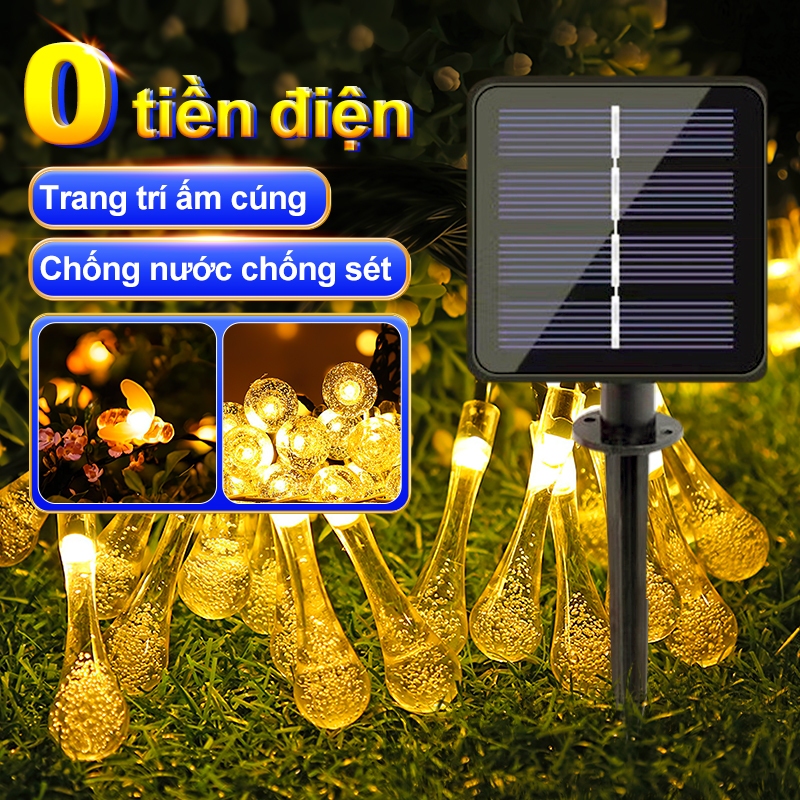Dây đèn LED năng lượng mặt trời 12M đèn vàng ngoài trời không thấm nước Trang trí Giáng sinh Ba kiểu dáng để lựa chọn