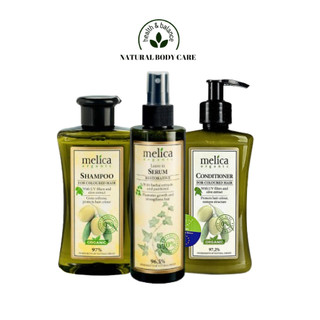Bộ chăm sóc tóc thảo dược hữu cơ Melica Organic dầu gội xả và serum dưỡng tóc Olive & màng lọc UV