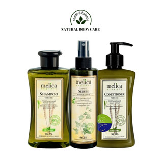 Bộ chăm sóc tóc thảo dược hữu cơ Melica Organic dầu gội xả và serum dưỡng tóc Keratin kếp hợp với mật ong