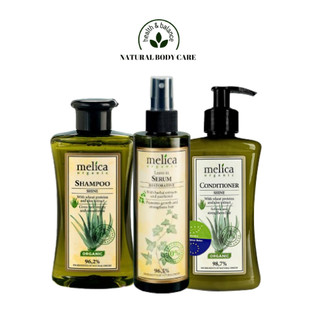 Bộ chăm sóc tóc thảo dược hữu cơ Melica Organic dầu gội xả và serum dưỡng tóc nha đam & protein thực vật thủy