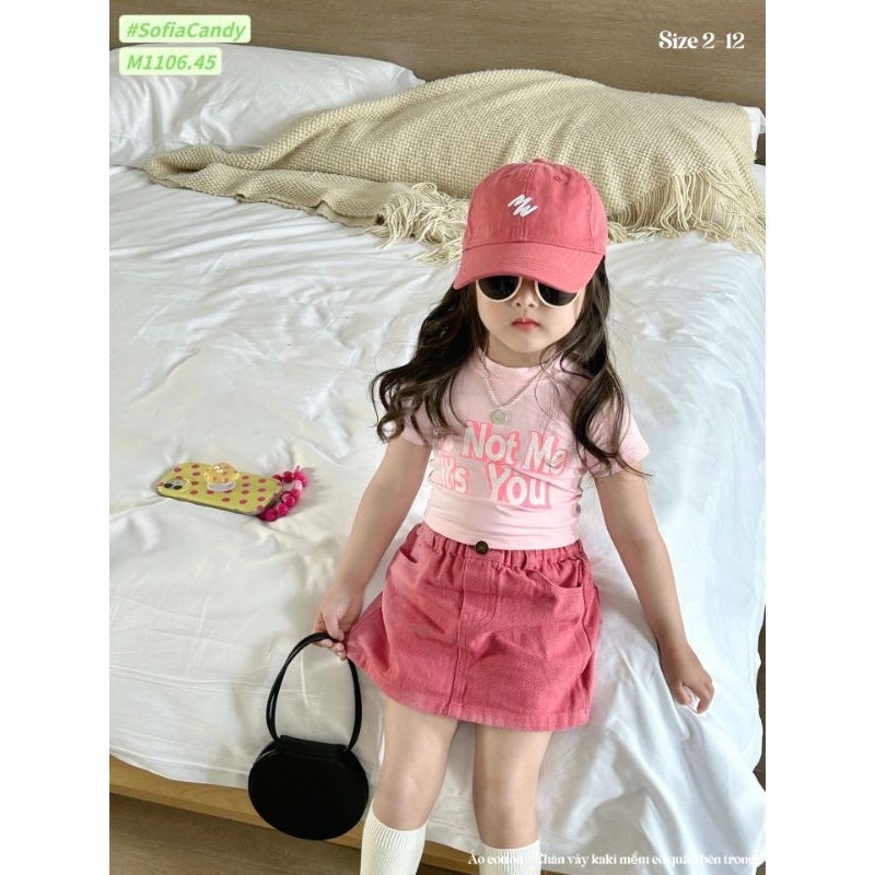 Set váy kaki hồng bé gái