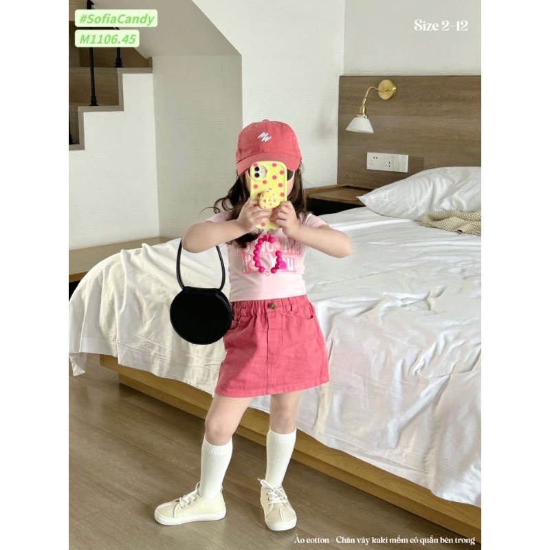 Set váy kaki hồng bé gái