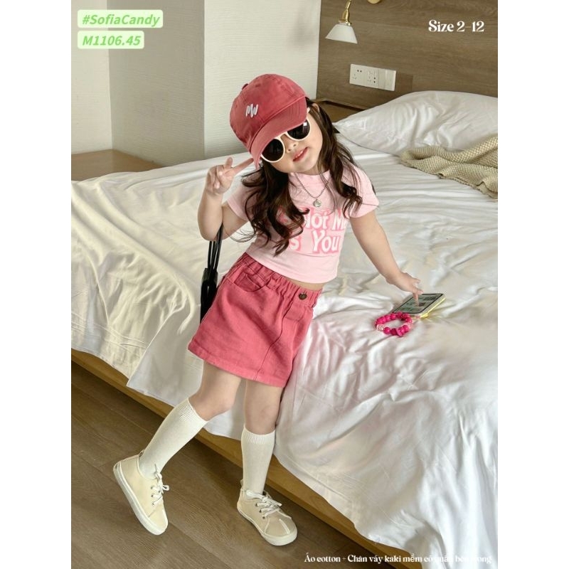 Set váy kaki hồng bé gái