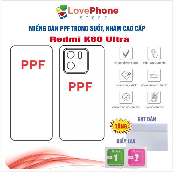 Dán PPF Redmi K60 - K60 Pro - K60 Utra bảo vệ màn hình chống vân tay tự phục hồi vết xước - Love Pho