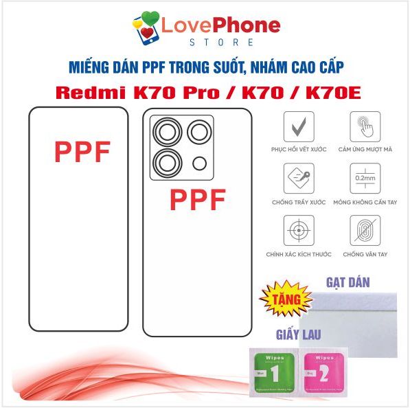 Dán PPF Redmi K70 - K70 Pro -K70 Ultra bảo vệ màn hình chống vân tay tự phục hồi vết xước - Love Pho