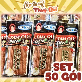 Bịch 50 Gói Tăm cay đen ALUOWA, Bim Bim Que Cay, Đồ Ăn Vặt Cay