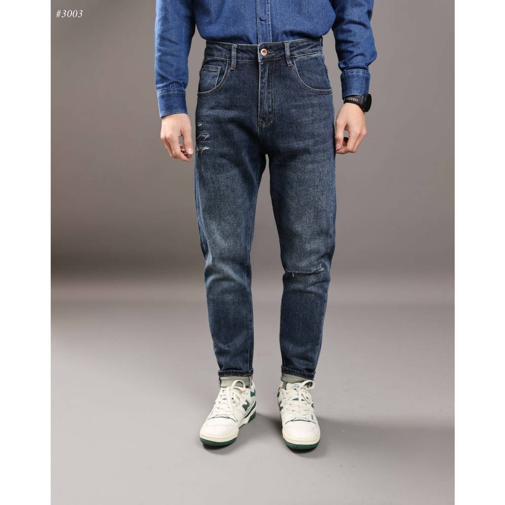 Quần jean cao cấp xanh đậm vá DNST 3003, dáng slim fit, phong cách năng động thoải mái, hottrend 2024