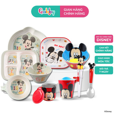 Dụng Cụ Ăn Dặm Cho Bé Gabby Khay, Dĩa, Tô, Cốc, Muỗng, Đũa, Nĩa Chất Liệu Nhựa Melamine Hình Mickey Đáng Yêu