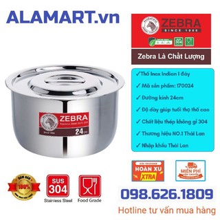 Nồi thố inox có nắp zebra indian 1 đáy 24cm - 170024