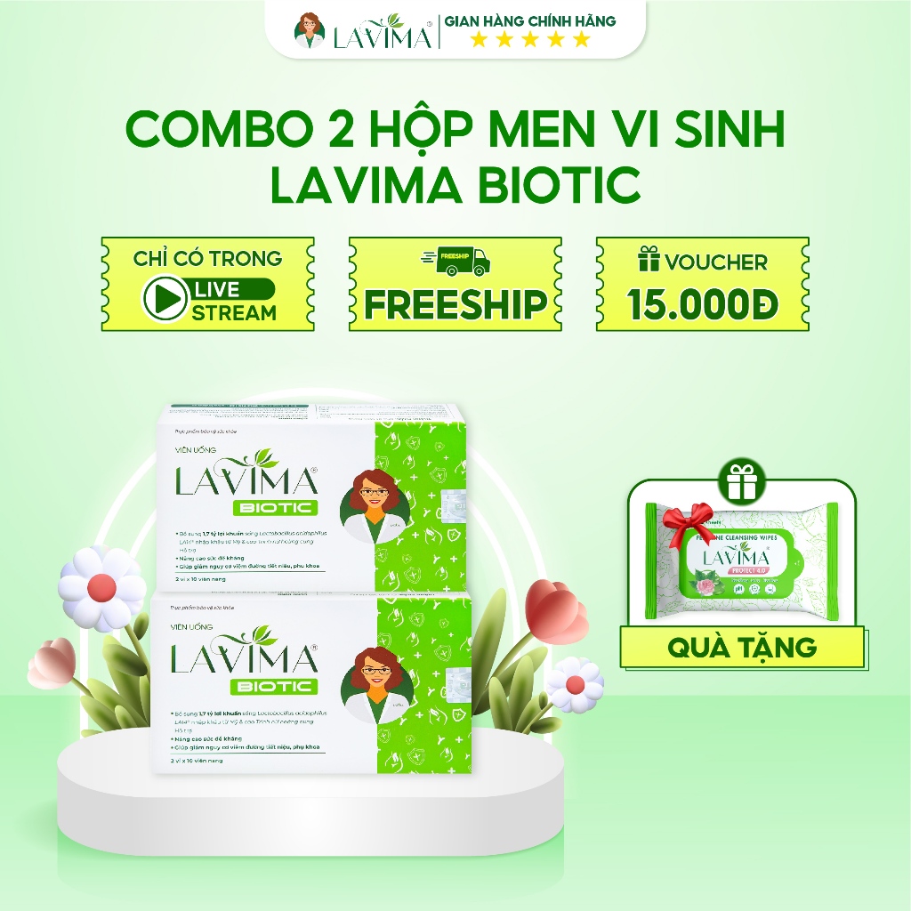 [TẶNG KÈM KHĂN ƯỚT] Combo 02 Hộp viên uống LAVIMA BIOTIC 20V Tặng Khăn Ướt Lavima Protect 4.0 Gói 10 Tờ