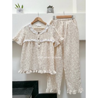   ẢNH THẬT  Đồ Bộ Mặc Nhà Cổ Tròn Chất Vải Mát Phối Ren Cao Cấp - Bình Châu Pijama 