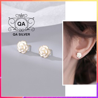 Bông tai bạc 925 tròn hoa trà khuyên nữ tính S925 FLORA QA SILVER Earrings EA231206