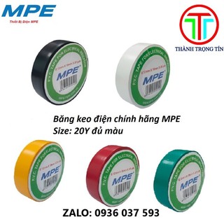 Băng keo điện chính hãng MPE dài 20 ya màu đen, trắng, đỏ, vàng, xanh lá, băng dính điện MPE