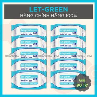 Combo 10 gói - khăn ướt cồn 90 tờ let green diệt khuẩn - hàng chính hãng