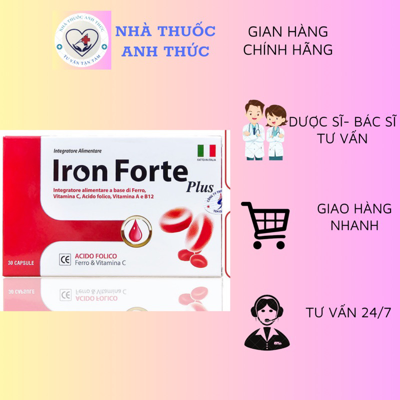 Sắt Hữu Cơ Iron Forte - Hộp 30v viên Tây Ban Nha cho bà bầu người thiếu máu mẹ sau sinh