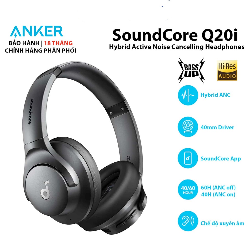 Tai nghe chính hãng Bluetooth chụp tai Anker Soundcore Q20i