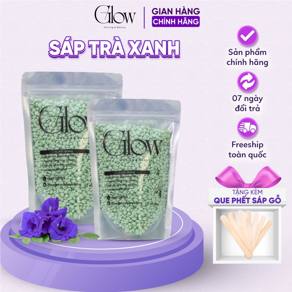 Sáp Wax Lông Nóng Trà Xanh Full Cao Cấp GLOW WAXING Siêu Bám Lông Mùi Thơm Trà Xanh Tặng Que Phết Sáp CHE TÊN SẢN PHẨM