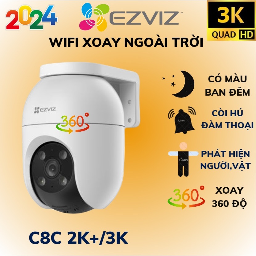 Camera WIFI Ngoài Trời 2 Mắt Xoay 360 EZVIZ H9C C8C H8C 3MP 4MP 6MP 10MP 2K 1080P Màu Ban Đêm | BigBuy360 - bigbuy360.vn