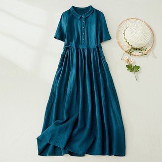 Đầm suông linen cổ sơ mi form rộng nhiều màu trẻ trung nữ tính, thời trang phong cách Hàn- Đũi Việt da215