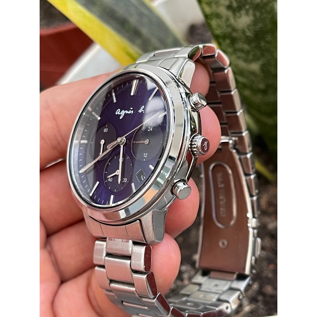 Đồng hồ nam Again 6 kim mặt xanh mực chạy pin hàng Si