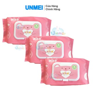 Combo 3 Gói Khăn Ướt, Khăn Giấy Ướt Aiko 100 Tờ Không Hương An Toàn Cho Bé (Màu Hồng)